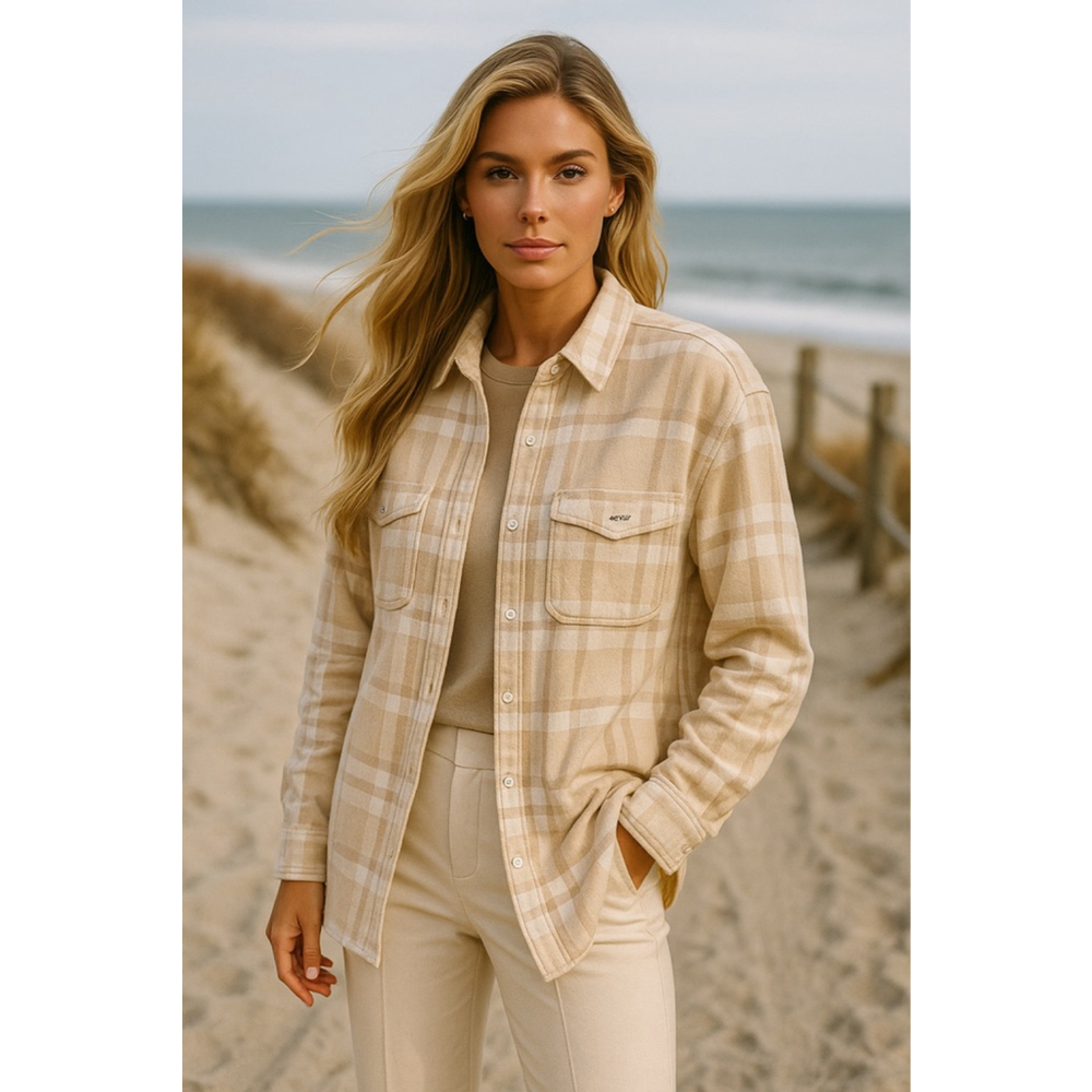 Aerie XS Lumberjane Plaid Shacket Soft Neutral Cozy Girl DISCONTINUED Camel Boho